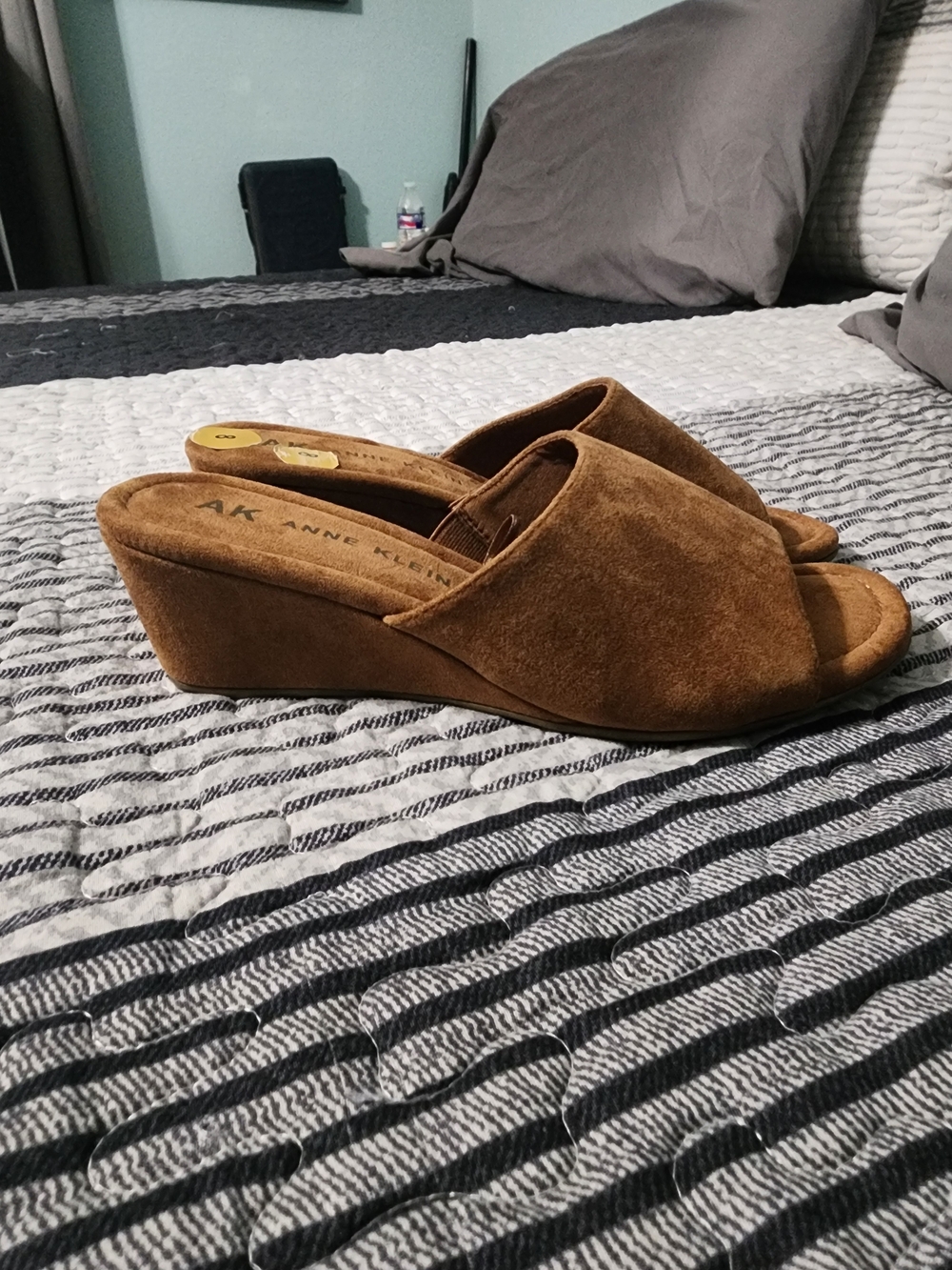Anne Klein Tan Suede Wedge Slide Sandals